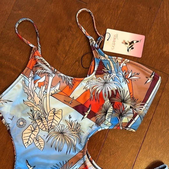 Oceanus designer one piece tropical cutout swimsuit in size S. NWT - Picture 3 of 7